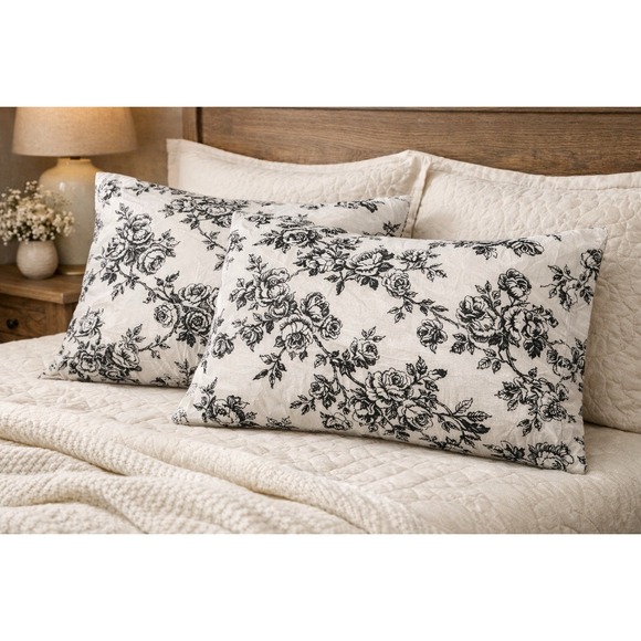 Ralph Lauren Other - Ralph Lauren Cottage Hill Toile Floral Pillowcases Pair Black White Standard